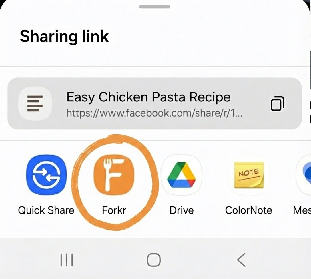 Share sheet with Forkr selected