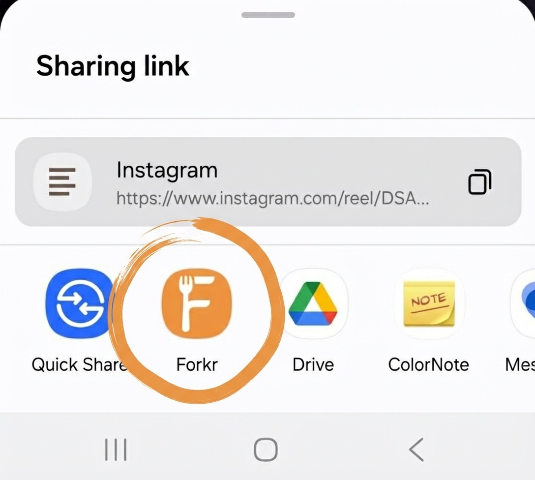 Share sheet with Forkr selected