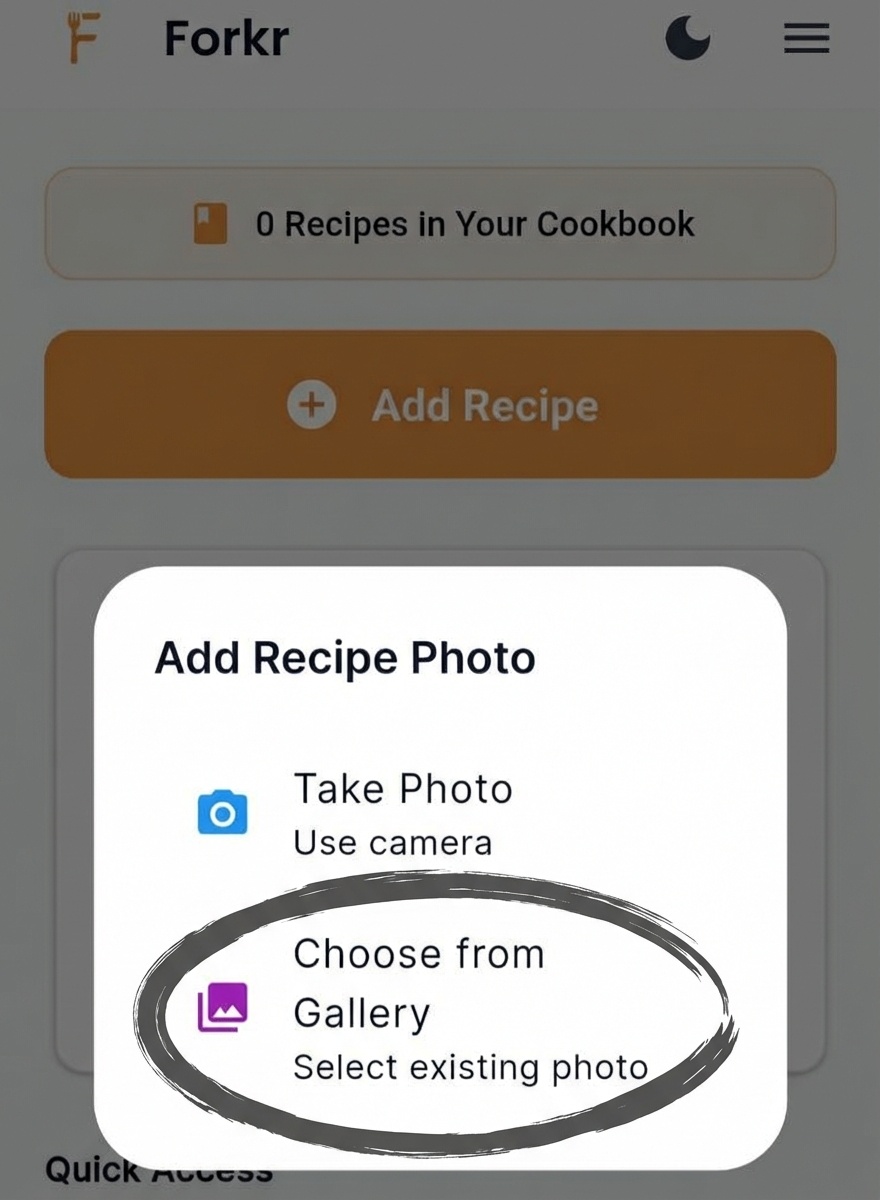 Photo options with Choose from Gallery highlighted