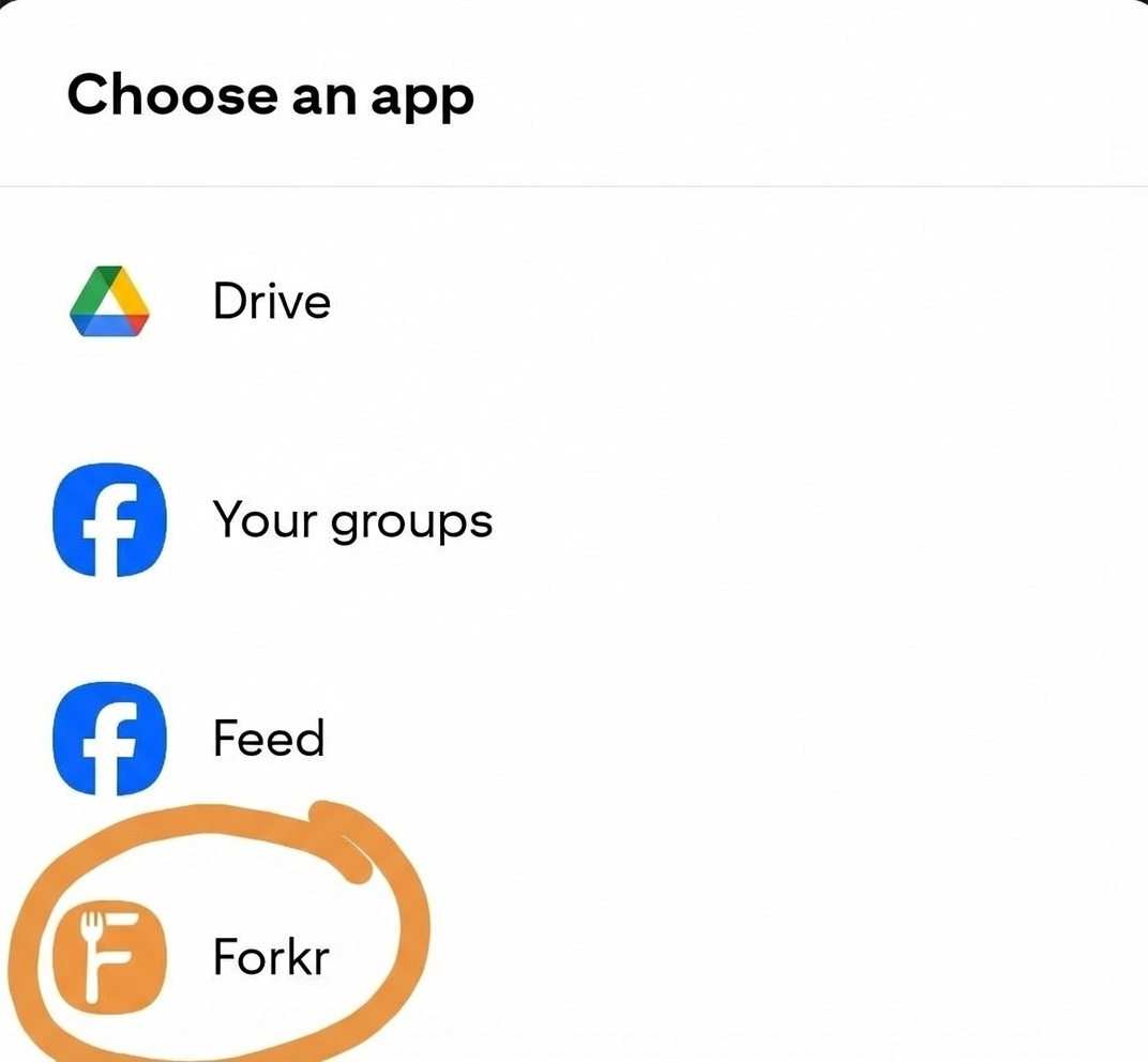 Share sheet with Forkr selected