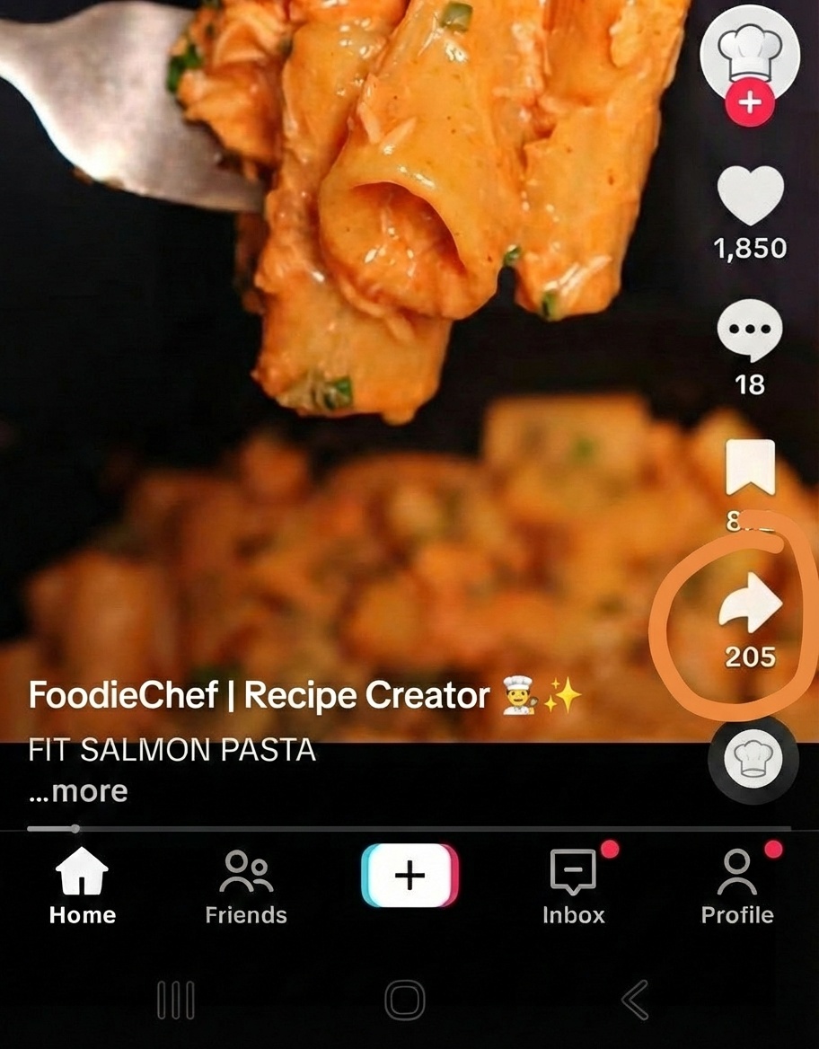 TikTok video with share button highlighted