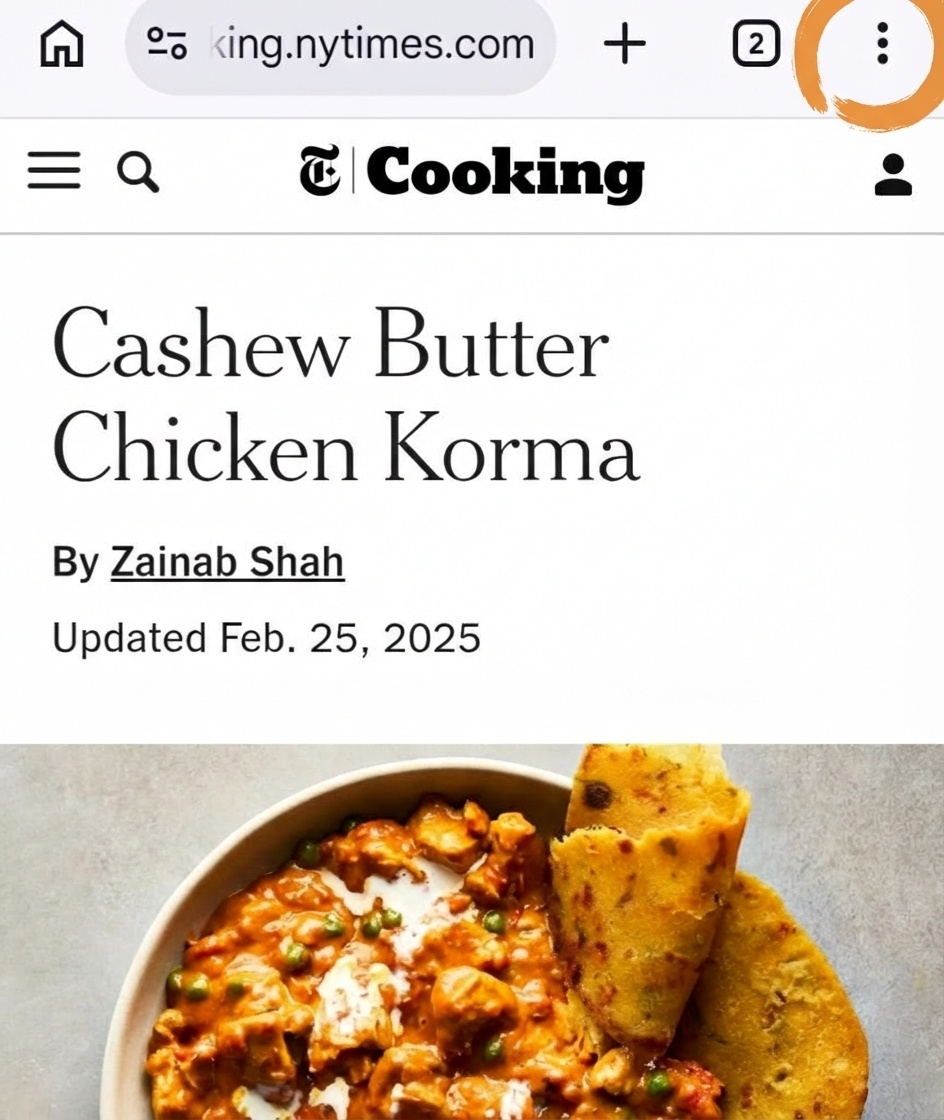 Browser with three-dot menu highlighted