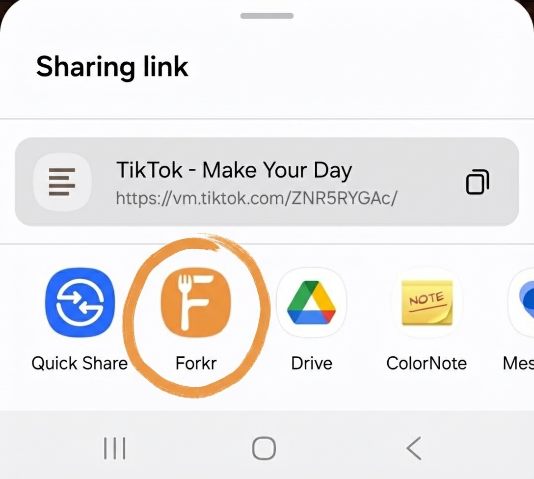 Share sheet with Forkr selected